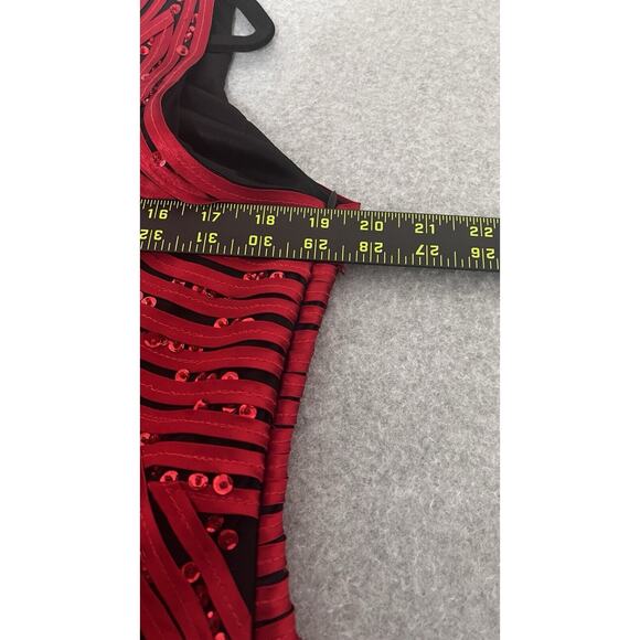 Hong Ni Red Maxi Midi Dress Sequins Asymmetrical Valentine Party Gala Glam SZ XL - Picture 7 of 10